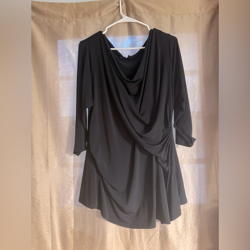 🖤 Worthington Black Draped Ruched Blouse – Size 2X